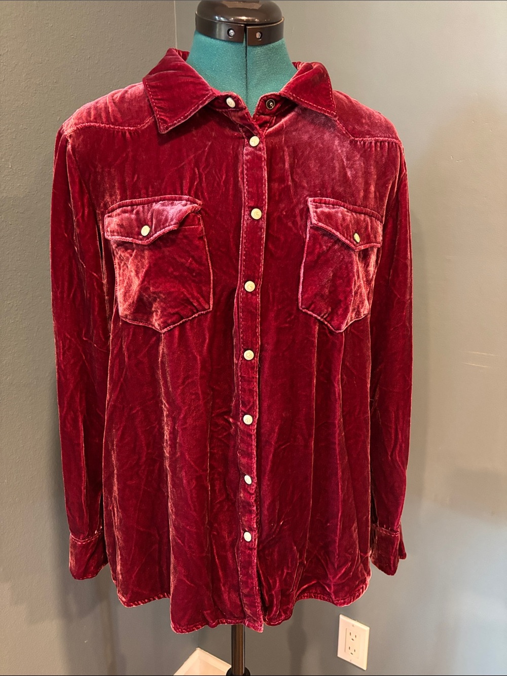 Sundance Deep Red Velvet Button-Down Shirt